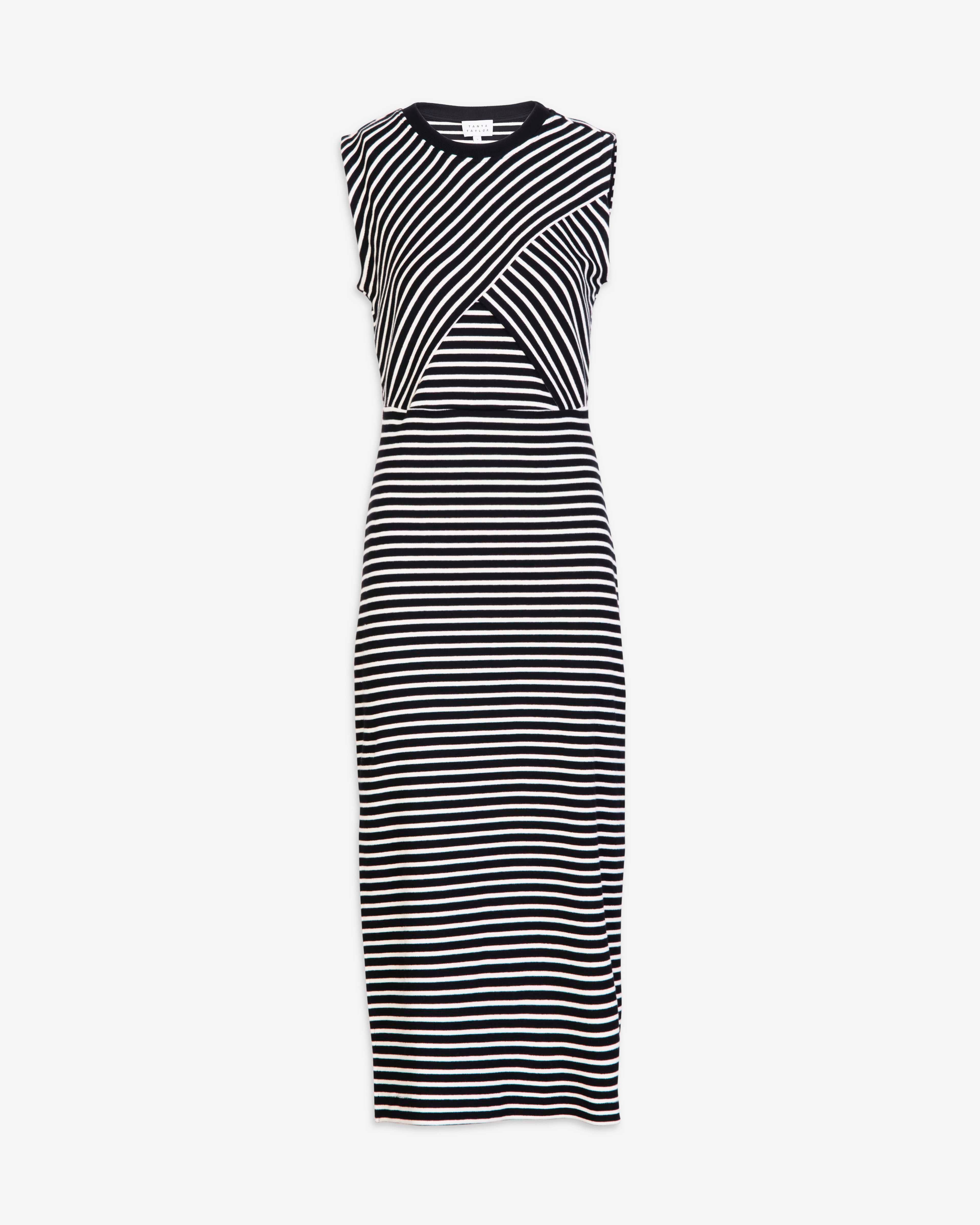 French Connection Black and White on sale Striped Promenade Bodycon Mini Dress Size 10