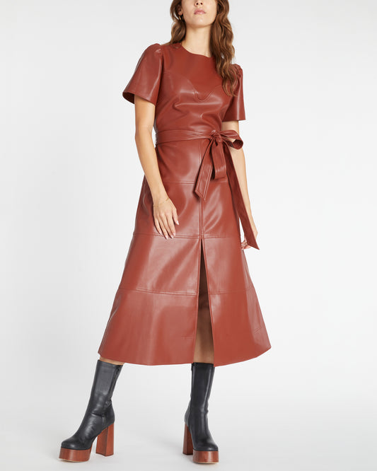 Zara brown faux leather midi dress